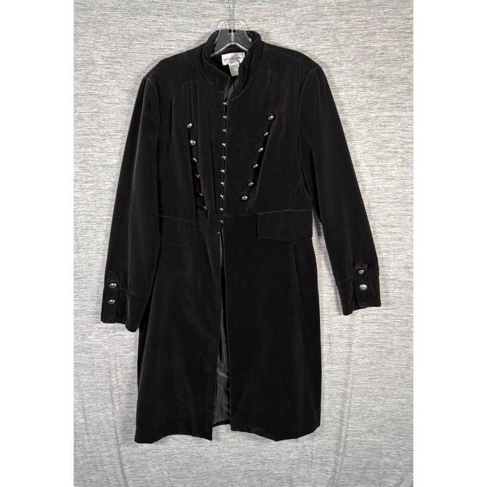 Vintage Newport News Black Velvet Military Long Trench Gothic Jacket Size 12
